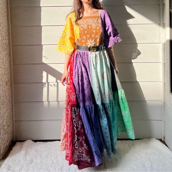 Rainbow | Handmade Earthy Voluminous Maxi Bandana Dress SKU 04294 - Picture 8 of 16